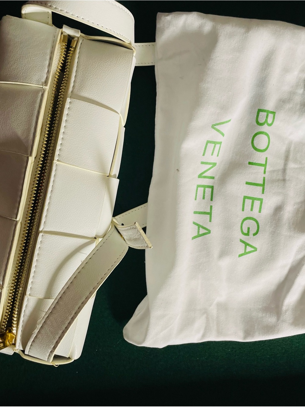 Bottega Veneta Cream Intrecciato Leather Shoulder Bag with Gold Hardware